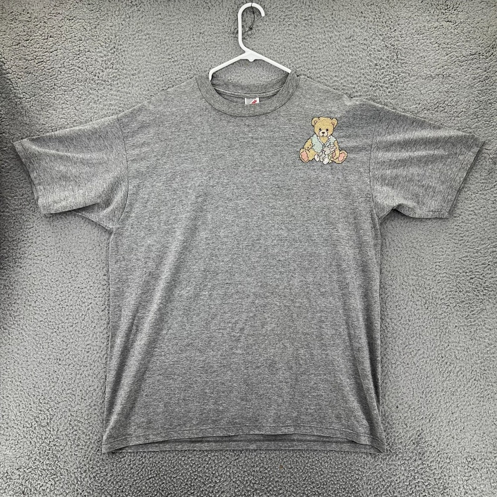 VTG 90s Jerzees Heavyweight  T-shirt Mens XL Gray Brown Teddy Bear Logo USA READ